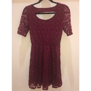 Burgundy/Maroon & Gold Accented Lace Dress